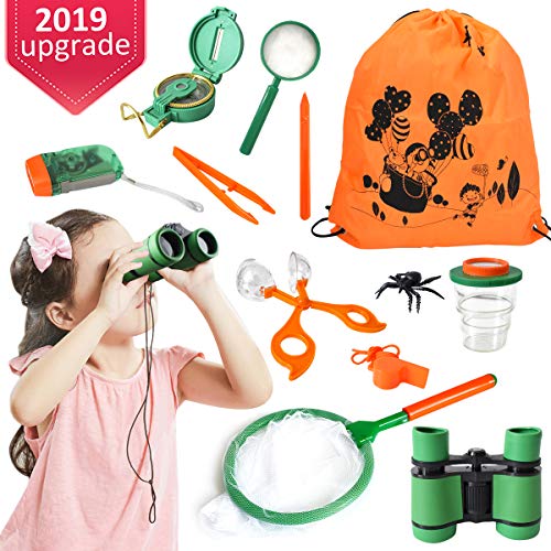 Book Cover Mixi Outdoor Explorer Kit & Bug Catcher Kit with Binoculars, Flashlight, Compass, Butterfly Net, Magnifying Glass and Whistle Kids Adventure Kit Gift for Boys & Girls Age 3-12 Year Old Camping Hiking