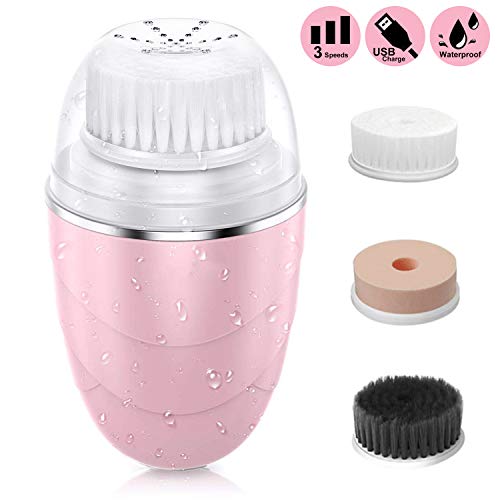 Book Cover Facial Cleansing Brush,Waterproof Rechargeable Soft Face Cleanser Brush with 2Modes, 3 Brush Heads for for Deep Cleansing,Remover Makeup,Gentle Exfoliating