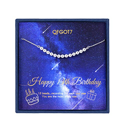 Book Cover 13 Year Old Girls Gifts,Sterling Silver Birthday Bracelet Gifts for Girls,13th Happy Birthday Gift,with Sterling Silver Beads on Adjustable 7