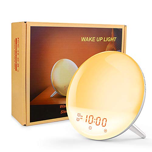 Book Cover Wake Up Light Alarm Clock - 8 Colored Sunrise Simulation & Sleep Aid Feature LED Digital Alarm Clock with FM Radio, 7 Natural Sound and Snooze for Kids Adults for Bedrooms, Bedside, Desk, Shelf
