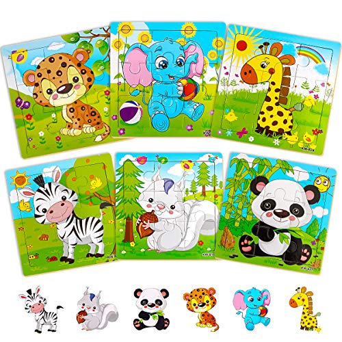 Book Cover Aitey Set of 6 Toddler Puzzles Ages 2-4, Wooden Jigsaw Puzzles for Kids Ages 3-5, Puzzles for Toddlers 2 3 4 Year Old, Kids Puzzle Toys with Animal Patterns Educational Toys for Boys and Girls