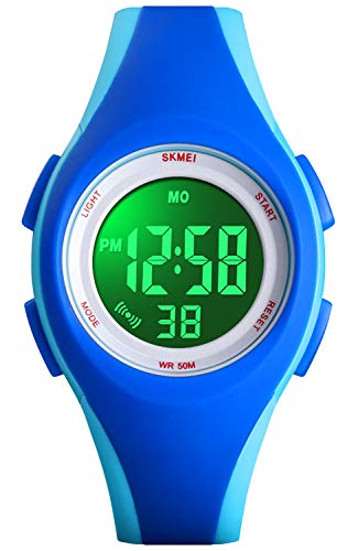 Book Cover Kids Watch Sport Multi Function 50M Waterproof LED Alarm Stopwatch Digital Child Wristwatch for Boy Girl (All Blue)