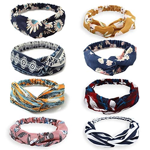 Book Cover Knotted Headbands for Women Boho Flower Printed Turban Headwraps Elastic hairÂ AccessoriesÂ for Women (8 Pcs Style C)