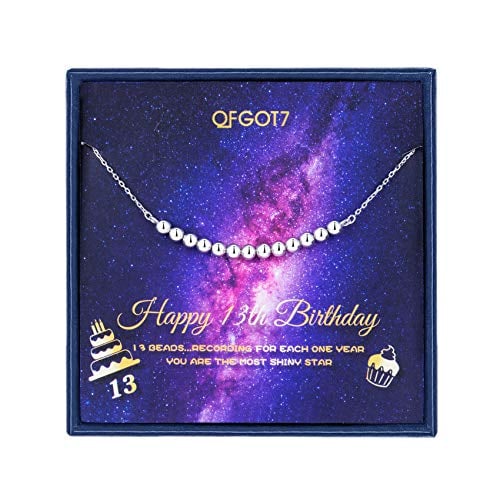 Book Cover 13th Happy Birthday Gifts for Girls,Sterling Silver Birthday Beads Necklace,13 Year Old Girls Gifts,13th Birthday Gift