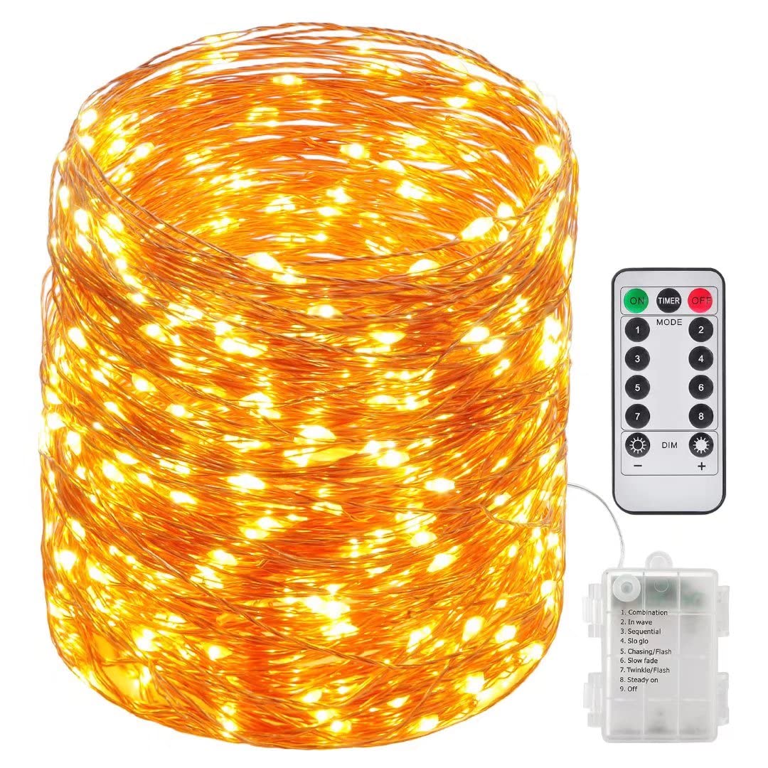 Book Cover JMOKA Fairy Lights, 66ft 200 Led Outdoor String Lights, Waterproof Battery Operated Copper 8 Lighting Modes, Chirstmas Party Bedroom Garden(Warm White)