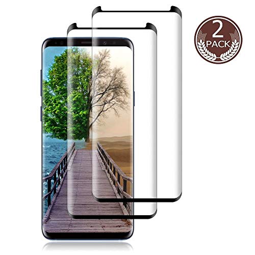 Book Cover AILIBOTE Glass Screen Protector for Samsung Galaxy S9,[2 Pack]3D Curved Tempered Glass, Dot Matrix with Easy Installation Tray, Case Friendly(Black)