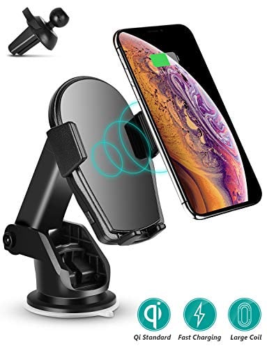 Book Cover Wireless Car Charger - Charvoxrt Auto Clamping Car Charger Mount with 7.5W/10W QI Fast Charging - Air Vent Windshield Dashboard Phone Holder for iPhone Xs MAX/XR/X/8+, Samsung Galaxy S10+/S9+/S8+