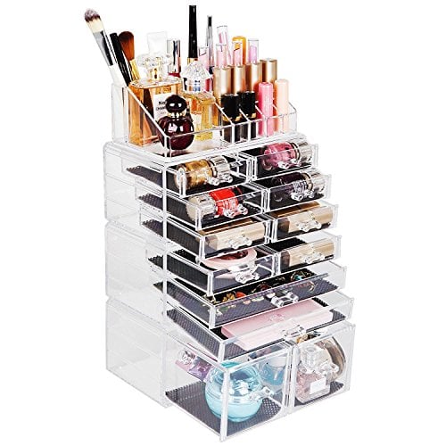 Book Cover sleepalace Plastic Cosmetics Storage Rack Makeup Organizer Case Transparent 4 Parts Free Combination