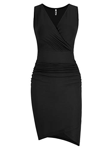 Book Cover Missufe Women's Summer Wrap Ruched Tank Bodycon Fitted Dress