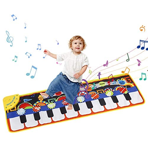 Book Cover Mixi Musical Dance Mat, Piano Music Mat Keyboard Play Mat with 19 Keys for Children, Kids Floor Keyboard Musical Pad Build-in Speaker & Recording Function for Kids Toddler Girls Boys 43.3'' X14.2''