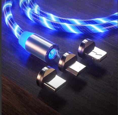 Book Cover LED Flowing USB Charger Cable Light Shining Charger Light Up Charging Cable Magnetic Snap Quick Connect Magnetic 3 in1 USB Cable Compatible with Type C Android iOS (1 Cable)