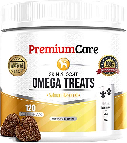 Book Cover Premium Care Omega 3 Chews for Dogs with Alaskan Fish Oil for Dogs - Dog Omega 3 Supplement Bites to Support Normal Skin Health & Coat and Promote General Well-Being- 120 Treats
