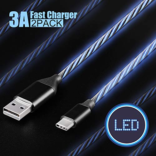 Book Cover 2Pack LED USB C Cable 6ft, CABEPOW 360° Visible EL Flowing Light Charging Cable, 6ft LED Lighted Up Glowing USB Type C Cable Cord for Samsung Galaxy S9 S8 Plus Note 9 8,Pixel,LG V30, Google Nintendo