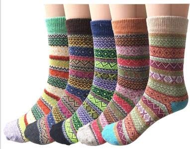 Book Cover Pack of 5 Womens Wool Socks Cold Weather Vintage Soft Warm Socks Thick Knit Cozy Winter Socks for Women