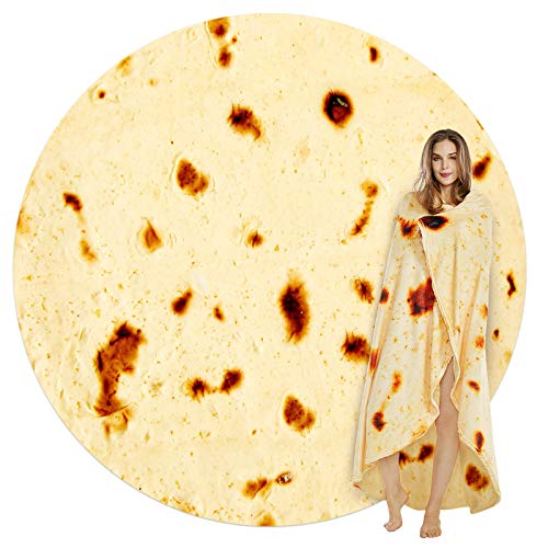 Book Cover SeaRoomy Burritos Tortilla Throw Blanket, Tortilla Wrap Blanket, Novelty Tortilla Round Blanket Giant Tortilla Round Soft Blanket for Adults and Kids (Yellow Brown, 60 inches)