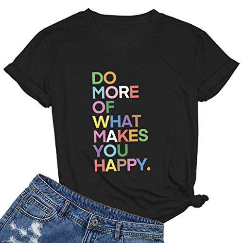Book Cover MIMOORN Womens Fun Happy Graphic Tees Summer Cute Letter Printed T-Shirts