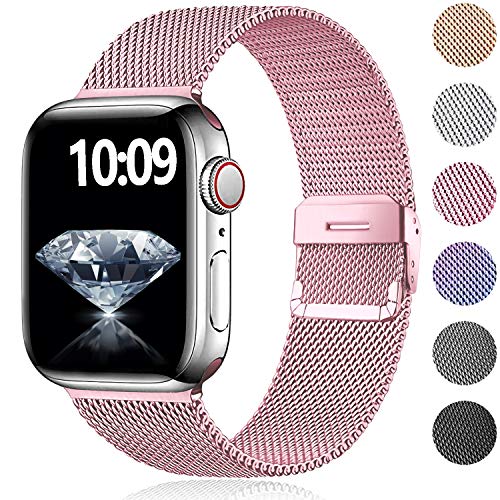 Book Cover Laffav Metal Band Compatible for Apple Watch 38mm 40mm iWatch Series 5 4 3 2 1 for Women Men, Rose Gold