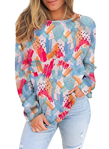 Book Cover Eytino Women Long Sleeve Sweatshirt Colorblock Tie Dye Printed Pullover Tops(S-2XL)