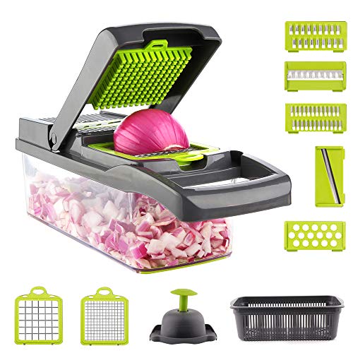 Book Cover Xeeue Onion Chopper Pro,Vegetable Chopper and Dicer Container-Spiralizer and Salad Maker,Kitchen Food Veggie and Fruit Cutter,Mandoline Slicer Cutter Chopper and Grater