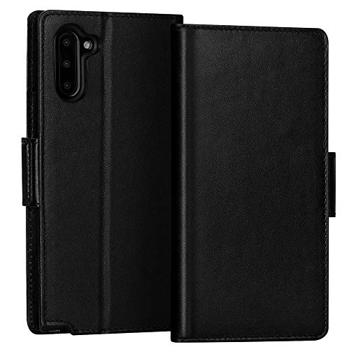 Book Cover FYY Samsung Galaxy Note 10 Case, Luxury [Cowhide Genuine Leather][RFID Blocking] Handmade Wallet Case with Kickstand and Card Slots for Galaxy Note 10 Black