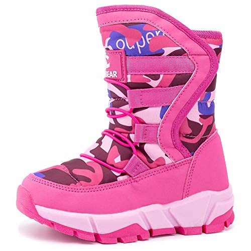 Book Cover UBFEN Girls Snow Boots Kids Winter Warm Waterproof Outdoor Slip Resistant Cold Weather High Top Shoes A Pink 10 Toddler