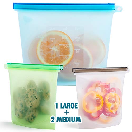 Book Cover Reusable Silicone Food Storage Bags Large 50oz &2-30 | Reusable Container for Sous Vide Liquid Snack Sandwich Fruits Vegetables | Eco Silicon Baggies Lunch Freezer Plastic Cooking Bag for Kids