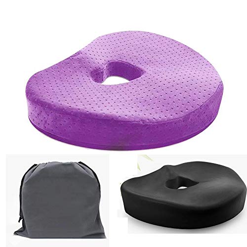 Book Cover MYuan Health Day Ergonomic Seat Cushion Bamboo Charcoal Memory Foam Tailbone, Lower Back, Coccyx, Sciatica Pain Relief, Especially Pregnant Woman, Heart Hollow Design Fit for Chair, Car (Purple)