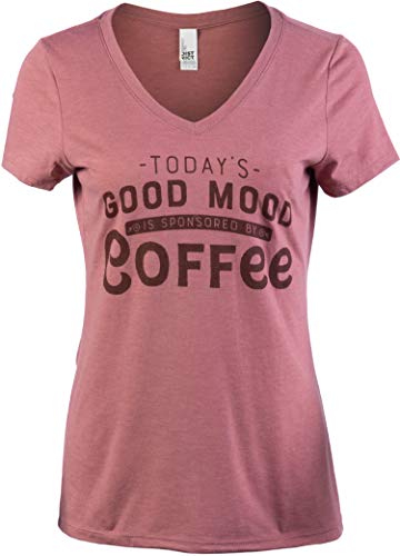 Book Cover Today's Good Mood is Sponsored by Coffee | Funny Cute Sarcastic Sassy Saying Women's V-Neck T-Shirt