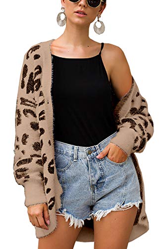 Book Cover BTFBM Women Fashion Leopard Print Button Down Long Sleeve Soft Loose Knit Sweater Cardigan Coat Fall Winter Outwear