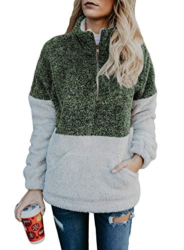 Book Cover Chuanqi Womens Oversized Sherpa Pullover Zipper Fuzzy Slouchy Sweatshirts Outwear Coat with Pockets
