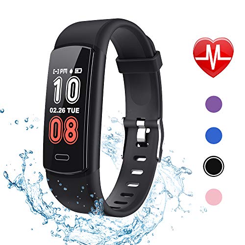 Book Cover goopow Fitness Tracker HR, Activity Trackers with Heart Rate Monitor, Sleep Monitor, Step Counter, Calorie Counter, Distance, Phone Finder, Waterproof Smart Fitness Watch for Kids Women Men (Black)