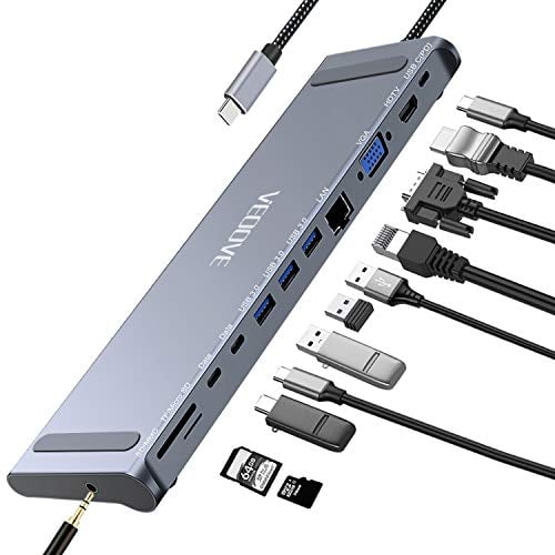 Book Cover USB C Hub, Veoove 12-in-1 Type c hub with PD3.0 Charging, USB c to ethernet 1000M, 4K USB c to hdmi, VGA, 3 USB3.0, 2 Type c Data Port, SD TF Card Reader, Audio,Support mac pro & All Type C PD Device