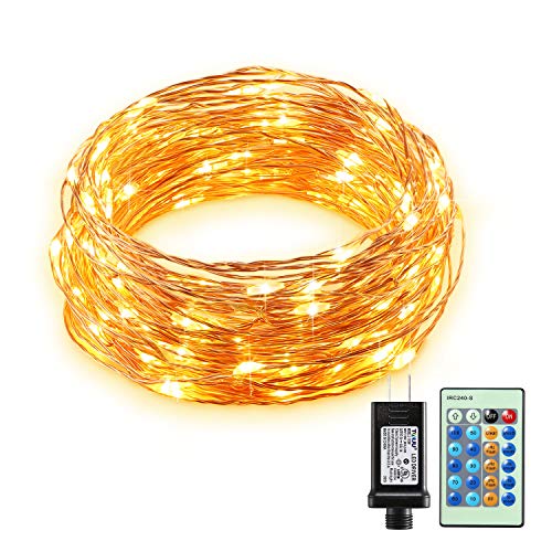 Book Cover Gladle Fairy Lights Plug in 33ft 100 LED, Copper Wire String Lights, Decorative Firefly Lights for Bedroom Dorm Christmas Tree Garden Patio Parties, Indoor & Outdoor (33ft with Remote)
