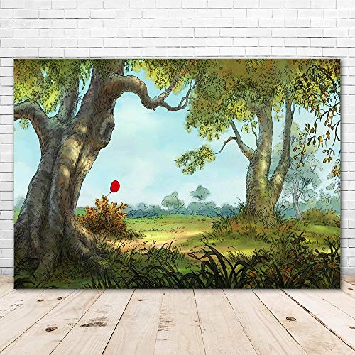 Book Cover Photography Backdrop Newborn Fairytale Forest Pooh Birthday Backdrop 7x5ft Red Balloons Cartoon Jungle Wood Trees Photo Background Baby Shower Happy Birthday Party Backgrounds