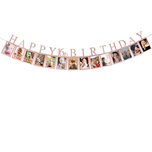 Book Cover Rose Gold Happy 16th Birthday Photo Banner - Sweet Sixteen Photo Prop Party Bunting Birthday Party Decorations
