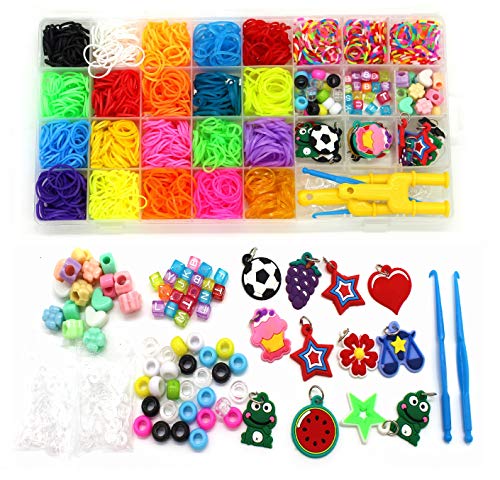 Book Cover Rainbow Rubber Bands Refill Kit-Assorted Colors Loom Bands(2000+)-24 S-Clips, 2 Y Looms, 60 Beads, 10 Charms, 2 Backpack Hooks,Crochet Hooks-loom bands Add On Accessories-Bracelet Making Kit For Kids