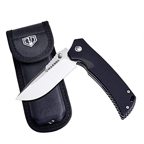 Book Cover Harnds Warrior/General Tactical Folding Knife with D2 Steel Blade G10 Handle Flipper Opening (drop point+stonewash)