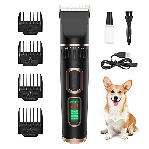 Book Cover ZIIDII Dog Clippers,3 Speed Rechargeable Pet Grooming Kit with LED Display,Waterproof Blade Low Noise Hair Trimmer Clipper for Dogs Cats and Other Pets