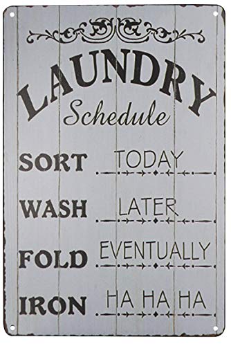 Book Cover PXIYOU Laundry Schedule Vintage Distressed Look Farmhouse Metal Sign Wash Laundry Room Decor 8X12Inch