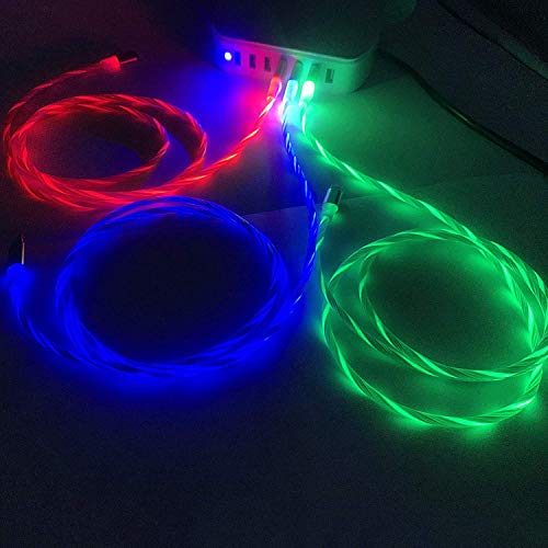 Book Cover YICHUMY 3 Packs Led Flowing Phone Charging Cable Glow in The Dark USB Charger Cable Compatible with Phone 11 Pro Max/XR/XS MAX/X/Phone 8 Plus/7 Plus/LED Visible Flowing Charging Cord (Blue/Green/Red)