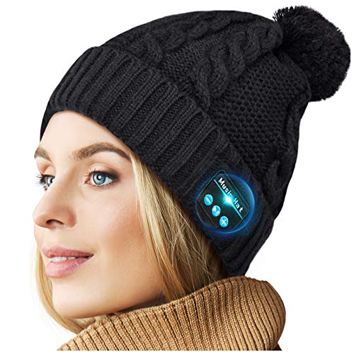 Book Cover Bluetooth Beanie V5.0 Bluetooth Hat, Wireless Earphone Beanie Headphones, Pompon Beanie with HD Stereo Speakers Built-in Microphone, Christmas Electronic Gifts for Women Girls Outdoor Sports Running