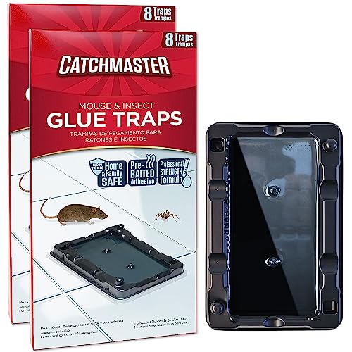 Book Cover Catchmaster Mouse & Insect Glue Traps 16-Pk, Adhesive Rodent & Bug Catcher, Pre-Scented Mouse Traps Indoor for Home, Sticky Glue Traps for Mice and Insects, Pet Safe Pest Control for House & Garage
