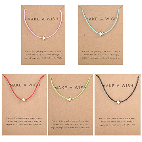 Book Cover THUNARAZ 5Pcs Friendship Bracelet Set with Message Card Make a Wish Adjustable Bracelet Star Heart Handmade Bracelet Simple Fashion Women Jewelry Gifts