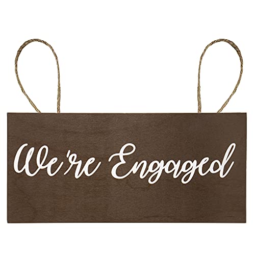 Book Cover JennyGems Engagement Announcement Sign Engagement Photo Prop Sign, Bridal Shower Engagement Party Decorations, We're Engaged, 6x13 Inch Wood Sign Wedding Proposal Sign, Wedding Engagement Decorations