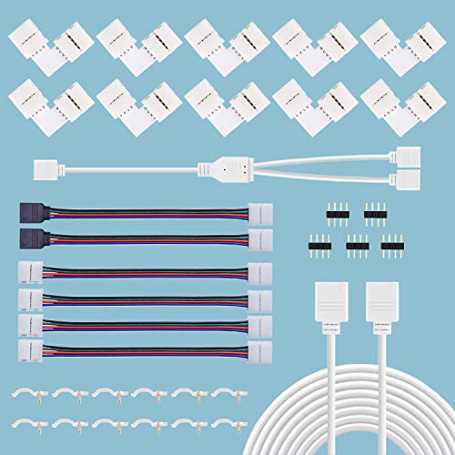 Book Cover 5050 4 Pin Led Strip Connector Kit, 10mm RGB LED Connector Includes 10x L Shape Connectors, 6.56FT Strip Light Extension Cable, 4X LED Strip Jumper, Y Port Connect Cable-Meet Your Lighting DIY Needs