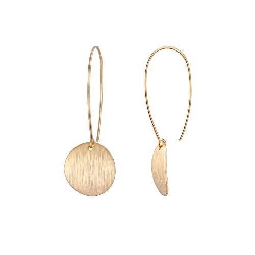 Book Cover Statement Long Gold Round Dangling Earrings for Women Lightweight Circle Disc Coin Geometric Flat Brushed 18k Gold Plated Dangle Drop Hanging Hoop Earrings for women Gift for Herâ€¦