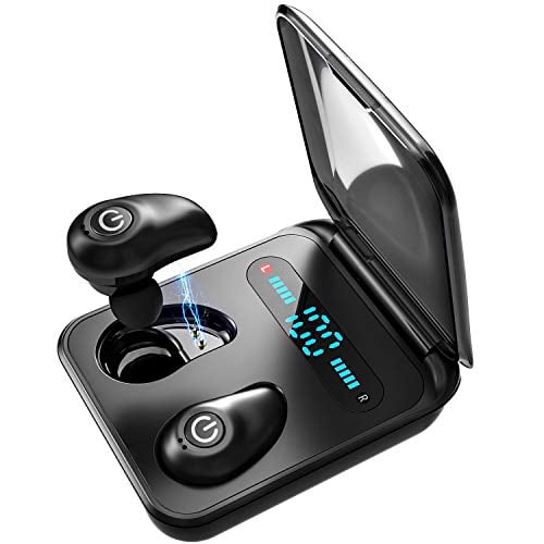 Book Cover Bluetooth Earbuds Wireless Headphones, Bluetooth 5.0 Headphone 3D Stereo Sound, Wireless Earbuds Dual Built-in Mic Auto Pairing Cordless Earbuds with LED Display Charging Case