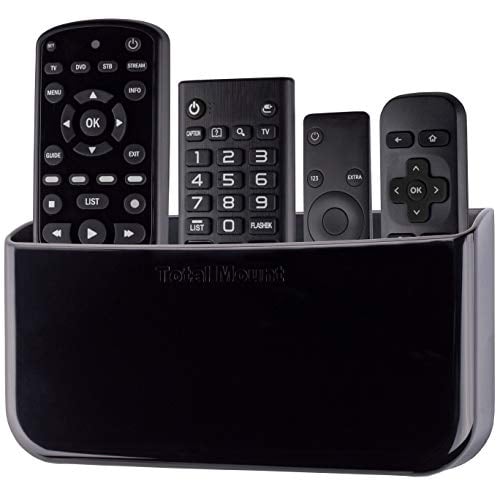 Book Cover TotalMount Hole-Free Remote Holder - Eliminates Need to Drill Holes in Your Wall (for 3 or 4 Remotes - Black - Quantity 1)
