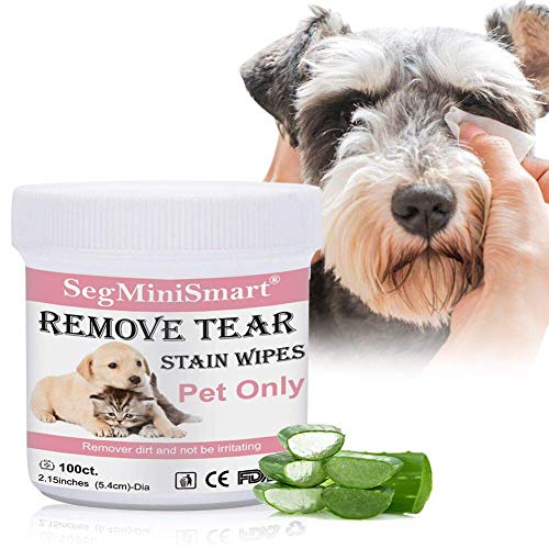 Book Cover SEGMINISMART Tear Stain Remover Wipes for Cats & Dogs, Cat Eye Wipes, Pet Eye Cleaning Wipes, Tears Stain Removing Treatment, Best Natural Eye Crust Treatment for White Fur, 100 Pre Soaked Cotton Pads