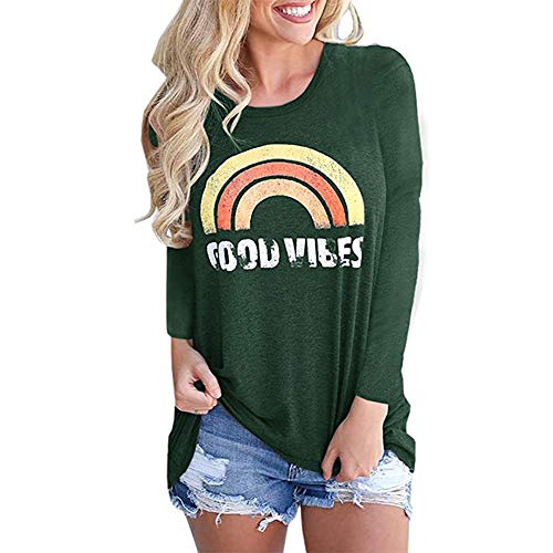 Book Cover New Good Vibes Long Sleeve Blouse Funny Letter Print Novelty Tees Shirts for Women